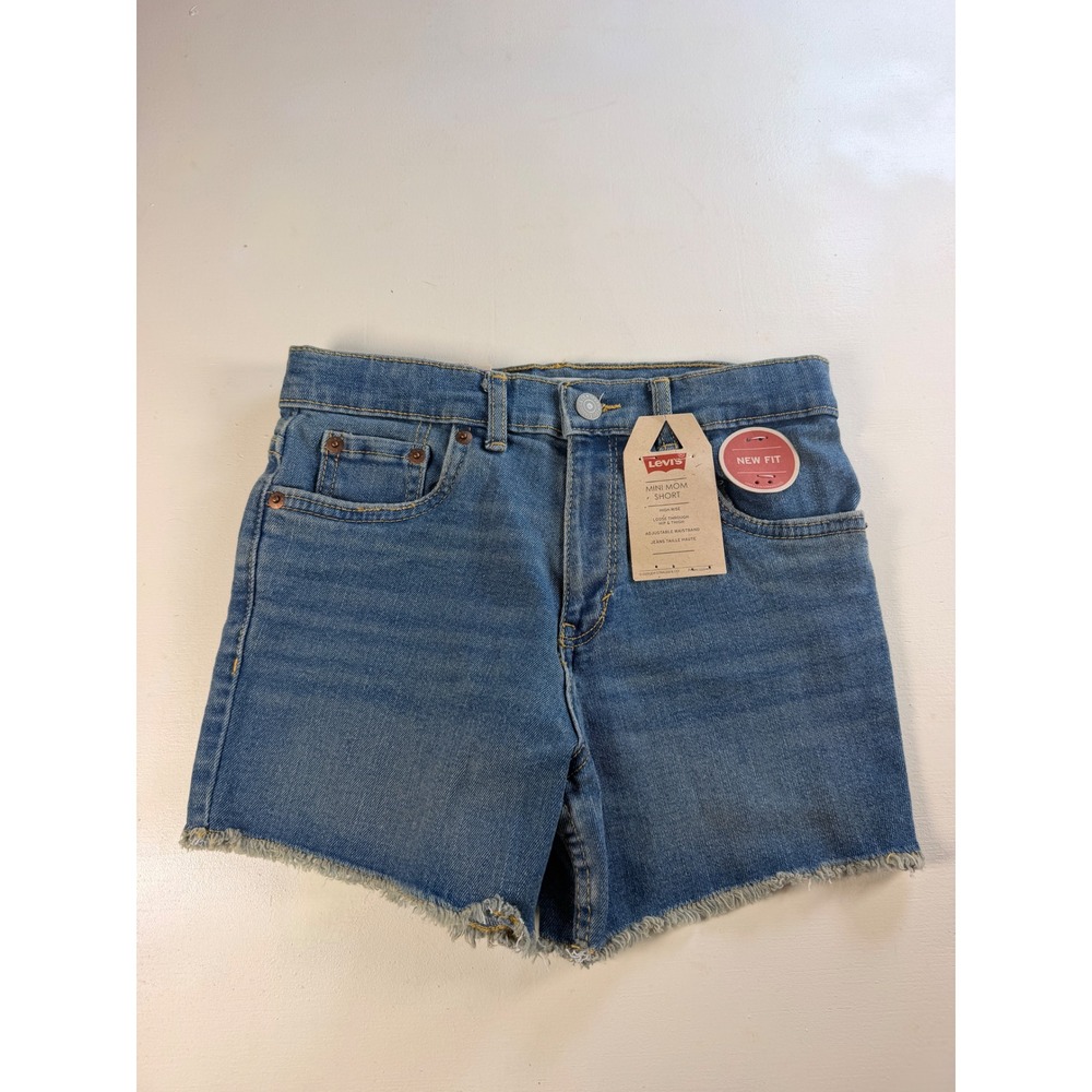 Levi's Mini Mom Shorts Kids Size 10 Blue Y2K High Rise Frayed Stretch Denim